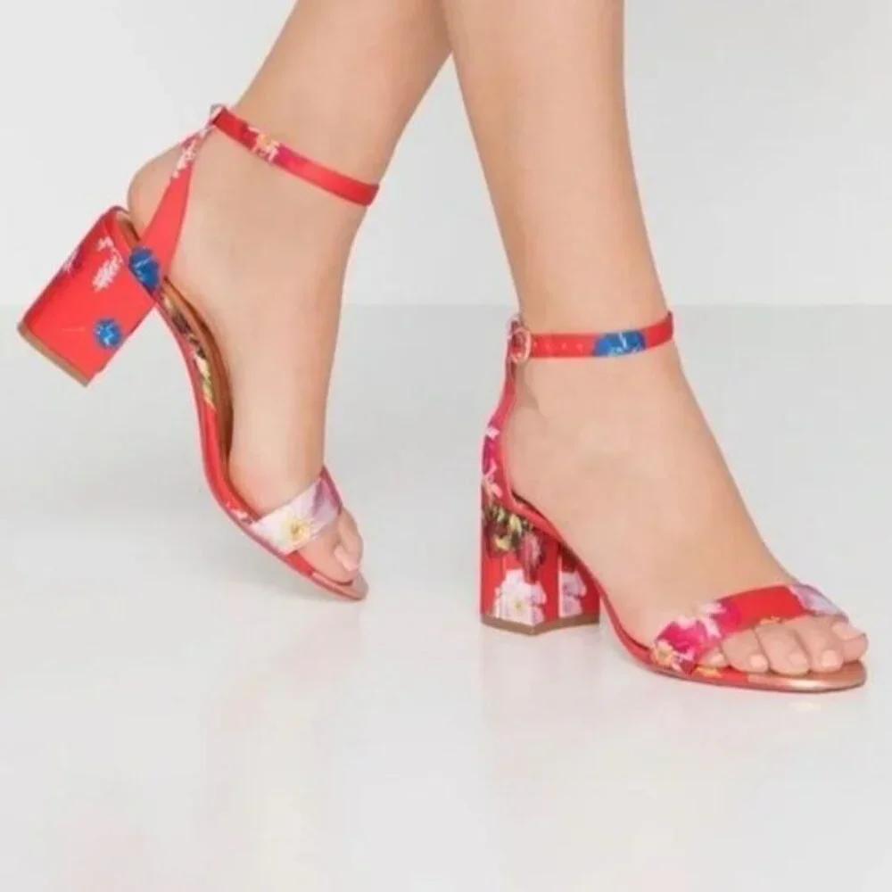 Ted Baker Rozie Block Heel Sandal in Berry Sundae Mix Satin Size EU 42 / US 11.5